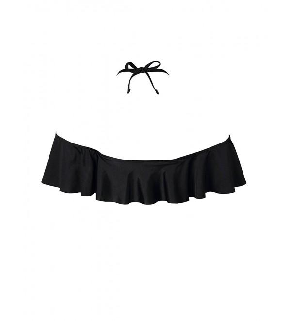 Womens Ruffles Off Shoulder Halter Bikini Top Black Cl L Che