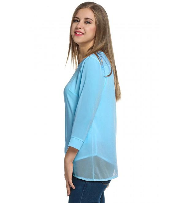 Women Loose Business Casual Sheer Sleeve Chiffon Top T Shirt Blouse