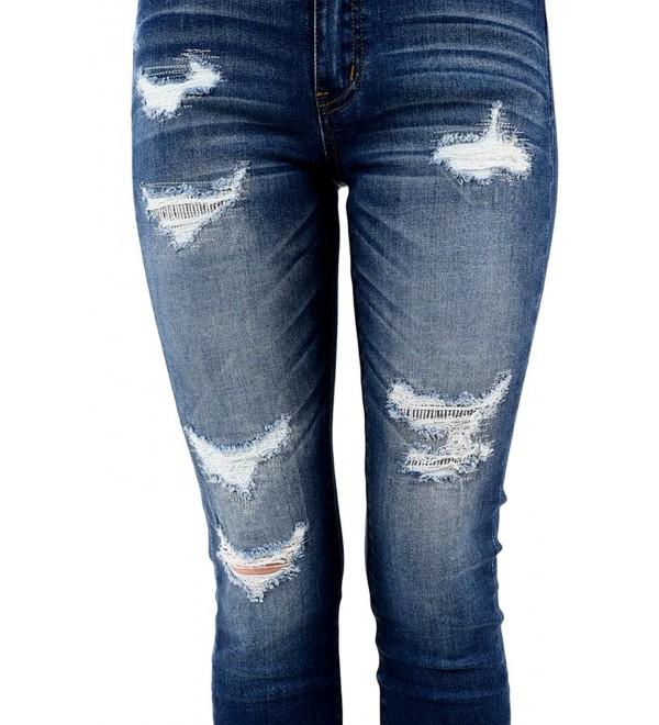Women's High Rise Destroyed Skinny Jeans KC5080 - Dark Wash - CP186899HMU