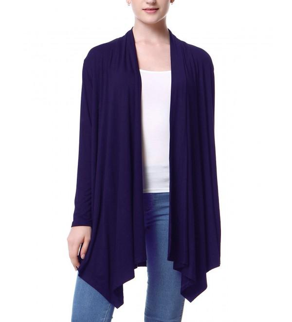 Women's Long Sleeve Open Front Draped Solid Cardigan - Purple - CA185N0EDG6