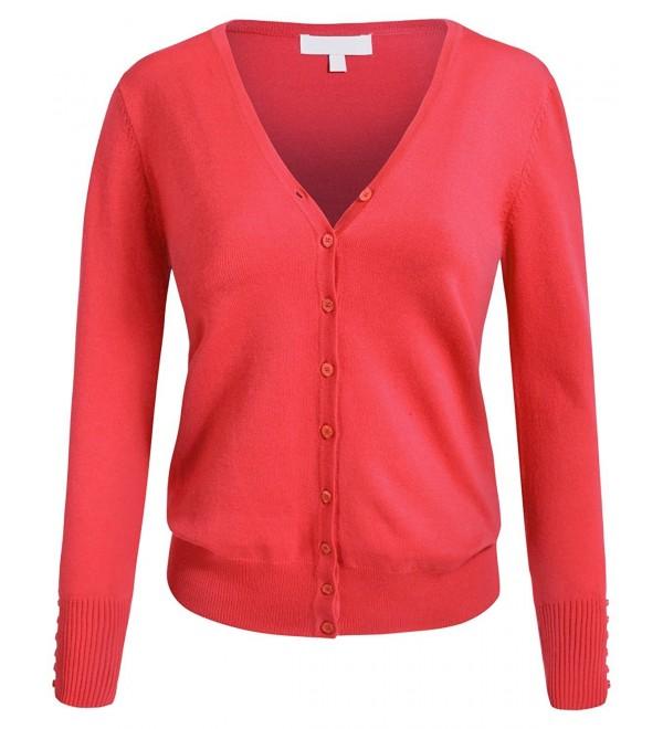 Women's Basic V-Neck Long Sleeve Button Down Cardigans - Coral ...