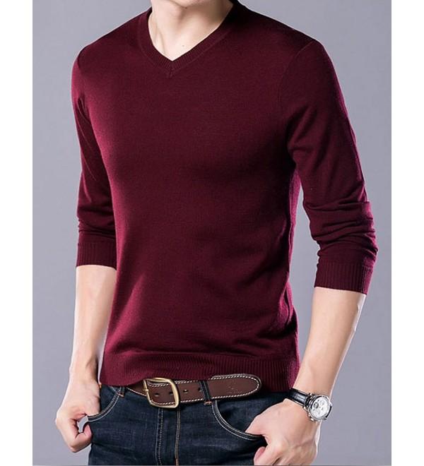 Men's Casual Slim V Neck Winter Wool Cashmere Pullover Jumper Sweater ...