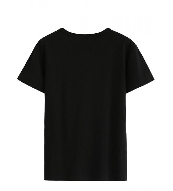 Women's Letter Print Tee Short Sleeve Casual T-Shirt Top - 4 Black ...