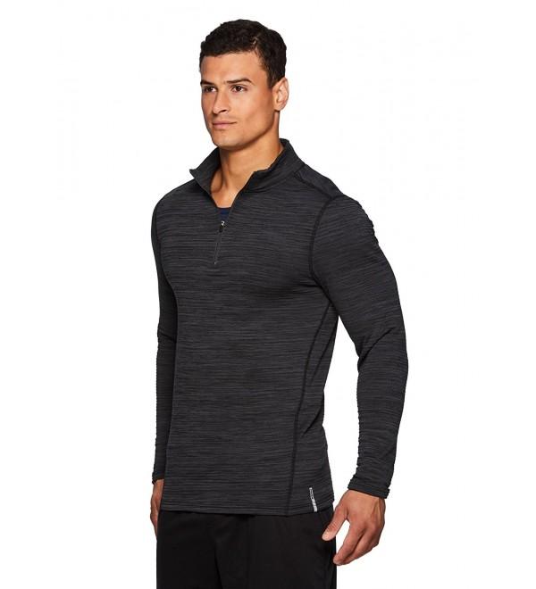 Active Men's Fleece Lined 1/4 Zip Compression Shirt - Black - C81855AO2DS