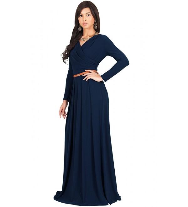 Womens Long V-Neck Full Sleeve Semi Formal Flowy Evening Cute Maxi ...