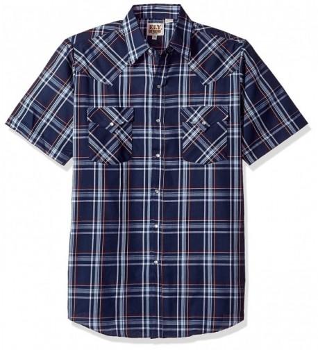 Men's Short Sleeve Plaid Western Shirt - Navy - CQ182Z8WQAO