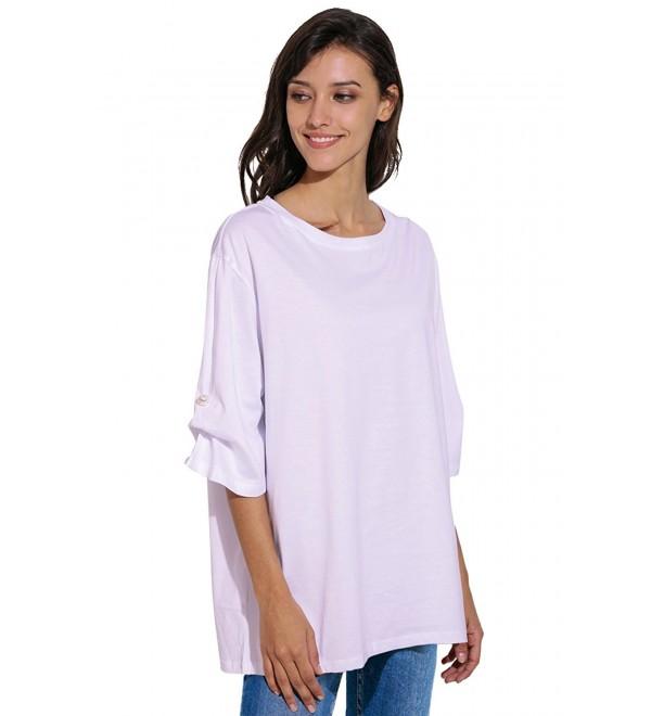 Women Loose Plain T Shirt 3/4 Sleeve Boyfriend Style Casual Tops (S-XL ...