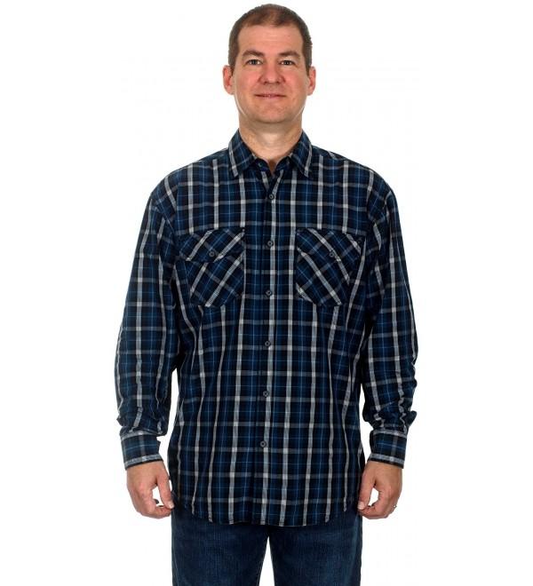 Men's Bold Plaid Long Sleeve Button Down Work or Dress Shirt - Navy ...