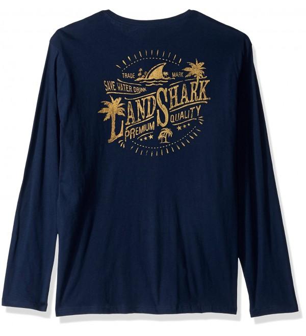 Men's Long Sleeve Landshark Premium T-Shirt - Midnight Blue - CB182EU3G93