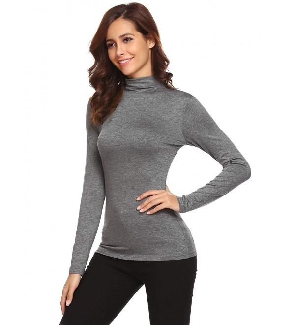 Women Soft Mock Neck Long Sleeve Solid Slim Casual T-Shirt Top S-XL ...