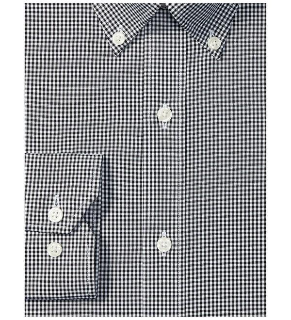 Men's Tailored Fit Button-Collar Pattern Non-Iron Dress Shirt - Black ...