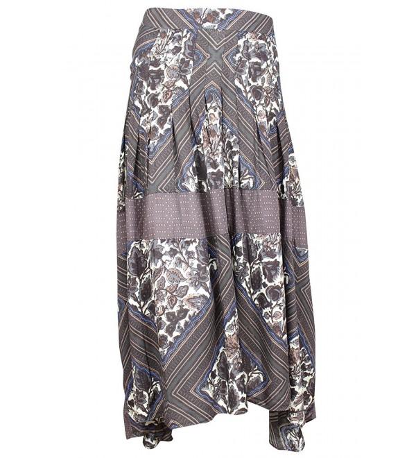 Womens Printed Boho Maxi Skirt - Tea Combo Brown - CN124SJELLT
