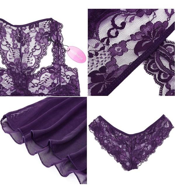 Women Sexy Babydoll Lingerie Set Sheer Lace Mesh Sleepwear Chemises ...