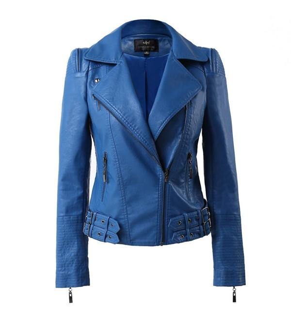 LLF Womens Faux Leather Zip Up Moto Biker Jacket With Many Details ...