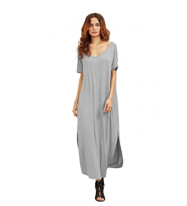 Women's Casual Loose Pocket Long Dress Short Sleeve Split Maxi Dress ...