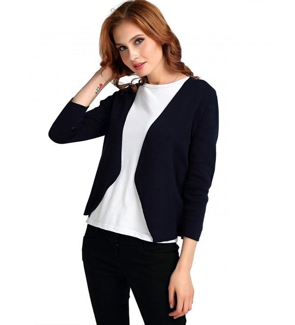 Women's Solid Cardigan 3/4 Long Sleeve Short Open V Black - Navy ...