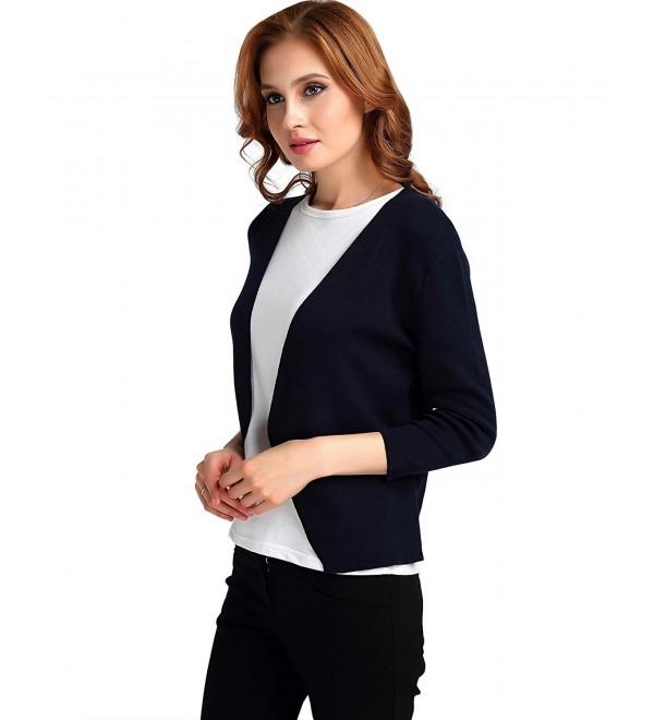 Women's Solid Cardigan 3/4 Long Sleeve Short Open V Black - Navy ...