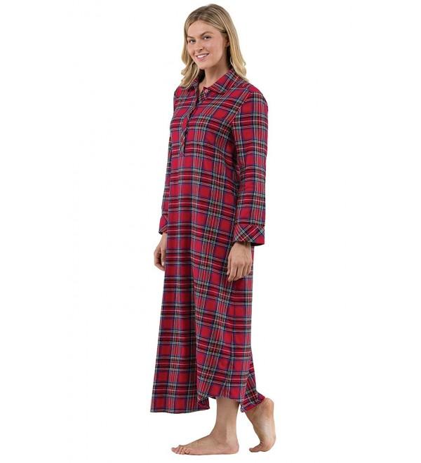 Women's Classic Stewart Plaid Flannel Nightgown- Red - Red - CT115ECCNOR