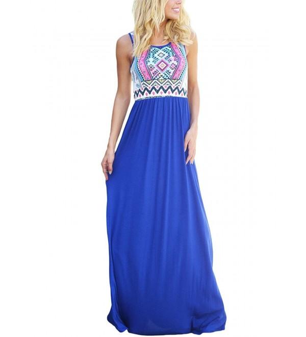 Women Sleeveless Vibrant Print Summer Beach Dress Casual Maxi Long ...