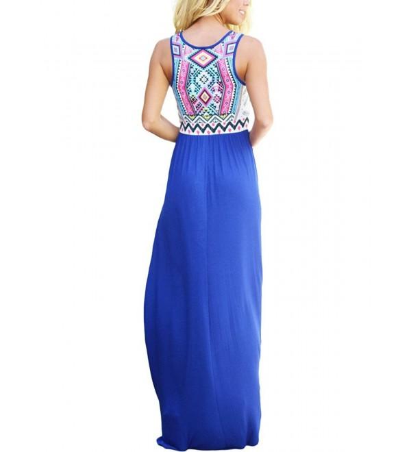 Women Sleeveless Vibrant Print Summer Beach Dress Casual Maxi Long Dresses Blue C4183g2yo6x 