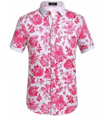 Men's Floral Button Down Short Sleeve Hawaiian Tropical Shirt - Fuchsia ...