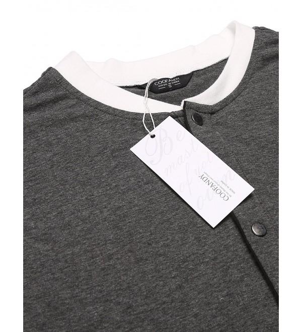 Men's Long Sleeve Henley Shirt Casual Slim Fit T Shirt - Dark Grey ...