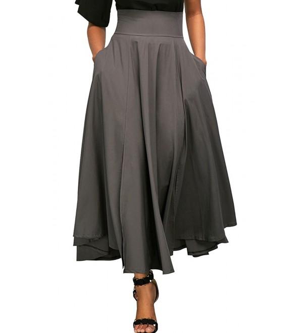 Women's High Waist Long Skirt Front Slit Pleated Midi Skirt With ...