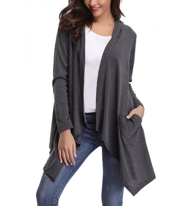 Womens Long Sleeve Draped Open Front Hooded Cardigan Sweater with ...