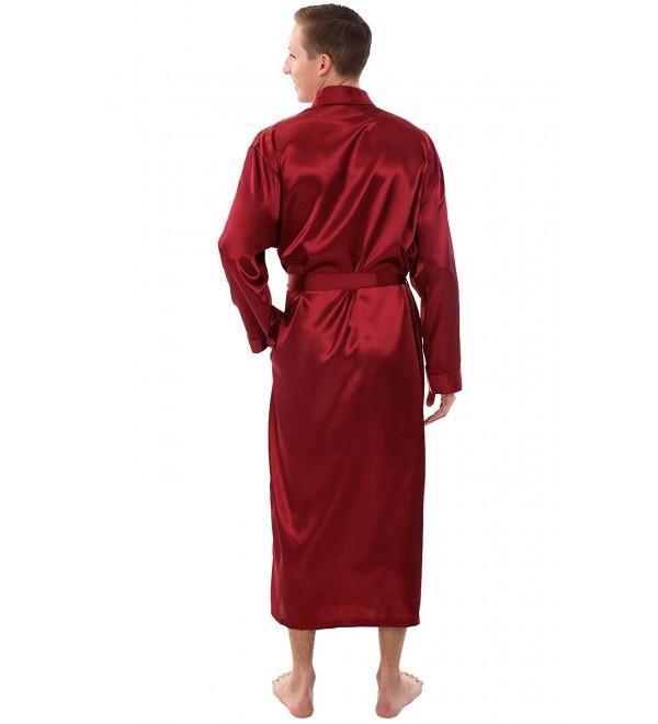 Mens Satin Robe- Long Lightweight Loungewear - Burgundy - CG1157NEXO1