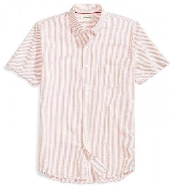 Men's Slim-Fit Short-Sleeve Seersucker Shirt - Coral/White - C7188499R7E