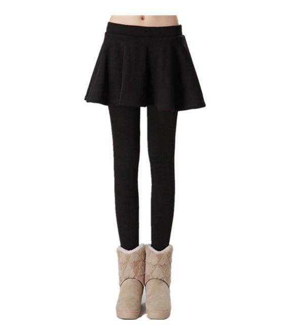 Women Winter Fleece Warm Skirt Leggings - Black - C51887T8T0I