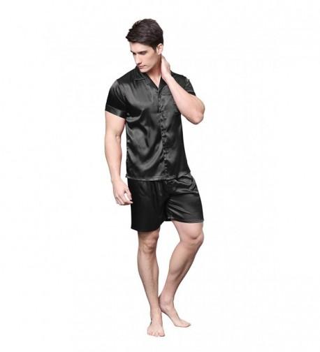 TONY & CANDICE Men's Short Sleeve Satin Pajama Set with Shorts - Black ...