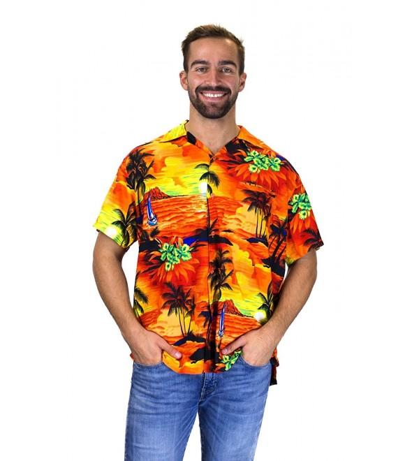 Funky Hawaiian Shirt For Men Short Sleeve Front-Pocket Surf- Orange ...