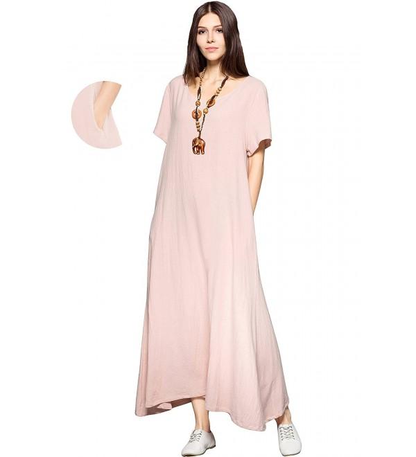 Side Pockets Linen Cotton Soft Loose Dress Spring Summer Plus Size ...