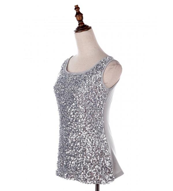 Womens Sparkle & Shine Glitter Sequin Embellished Sleeveless Round Neck ...