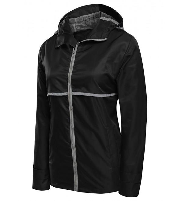 Women Front-Zip Hooded Waterproof Outdoor Rain Reflective Stripe Jacket ...