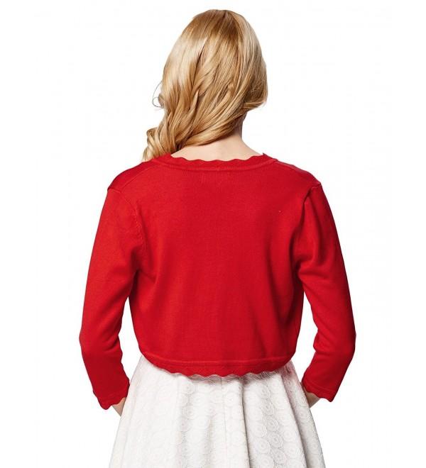 Women 3/4 Sleeves Cardigan Shrug Knit Bolero Red CC189X3T6RQ