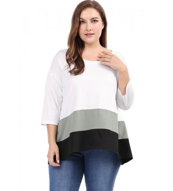 Women's Plus Size Drop Shoulder Color Block Tunic Top - White - CF185QI2NY9