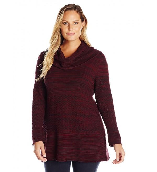 Women's Plus Size Cowl Neck Marled Tunic- Claret Red/Black- 3X ...