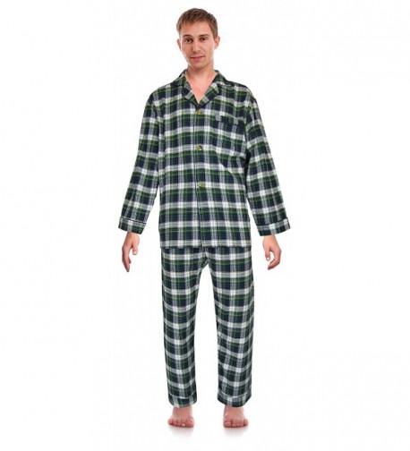 Mens Flannel Checkered Two-Piece Pajamas - Green- Plaid (F0162 ...