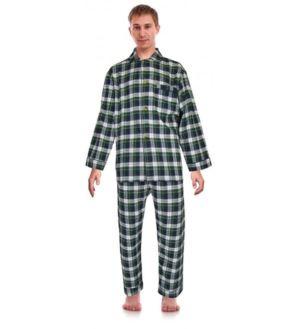 Mens Flannel Checkered Two-Piece Pajamas - Green- Plaid (F0162 ...