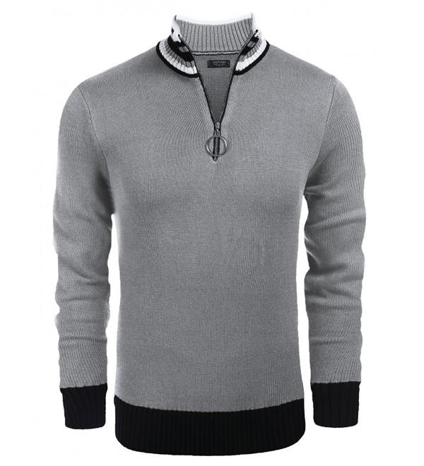 Men's Long Sleeve Casual Slim Fit Striped Collar Zip-up Pullover ...