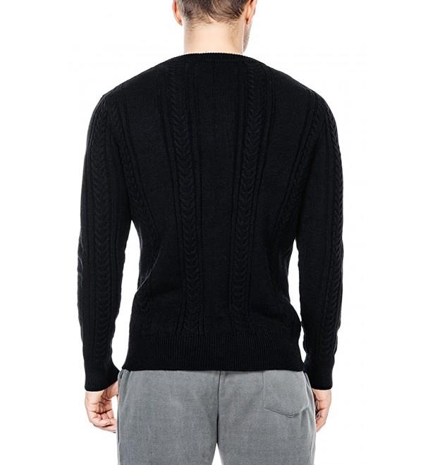 Men's Slim Fit Cable Knit Long Sleeves V-Neck Pullover Sweater - Black ...