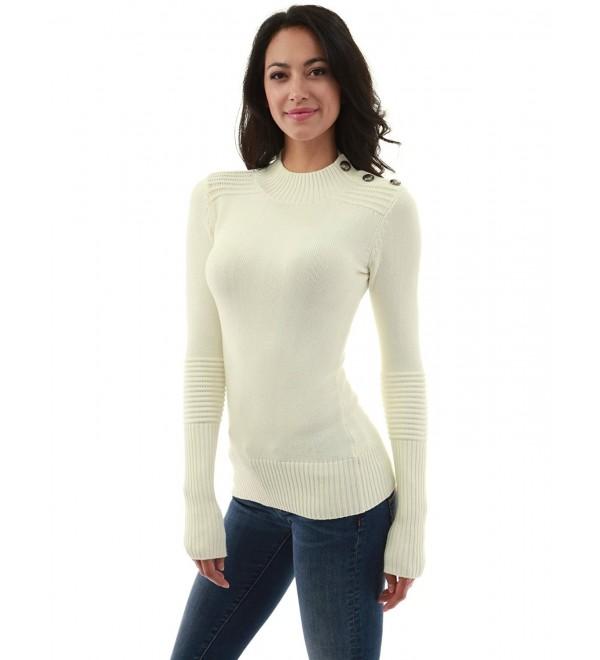 Women's Mock Neck Long Sleeve Military Style Sweater. - Ivory - C2185GXCQ2K