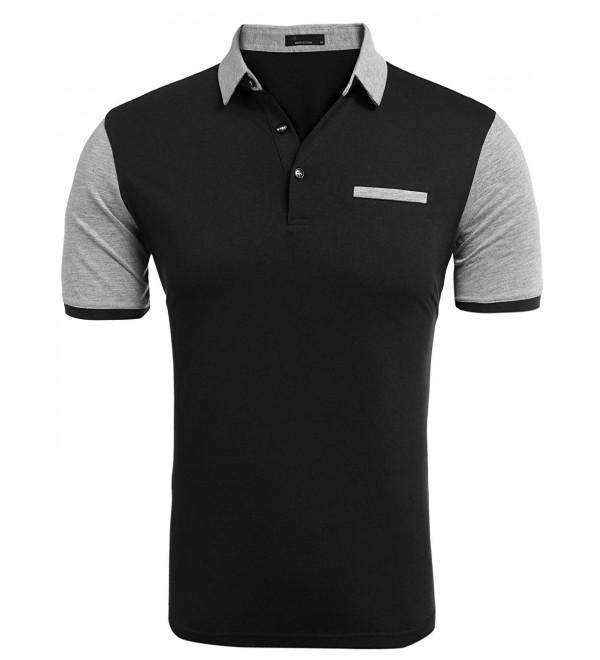 Men's Cotton Short Sleeve Contrast Color 3-Button Uniform Polo Shirt ...