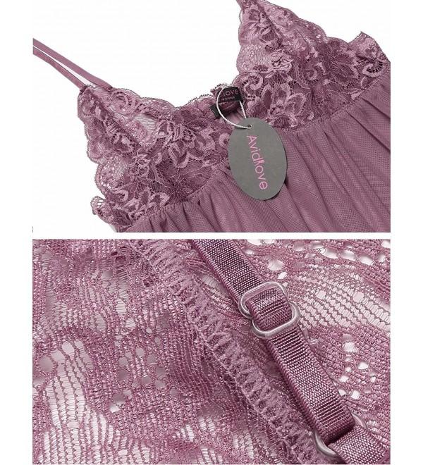 Moonker Women's Sheer Mesh Crochet Lace Babydoll Sleepwear 