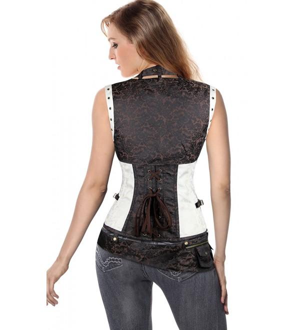 Women S Spiral Steel Boned Renaissance Vintage Steampunk Bustier Corset Brown White C Myneu