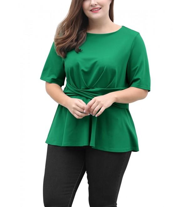 Agnes Orinda Women's Plus Size Short Sleeves Twisted Knot Front Peplum ...