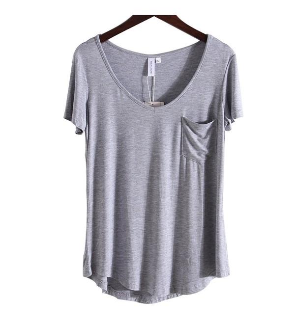 Women's Casual V Neck T-Shirt Short Sleeve High Low Tunic Loose Blouse ...
