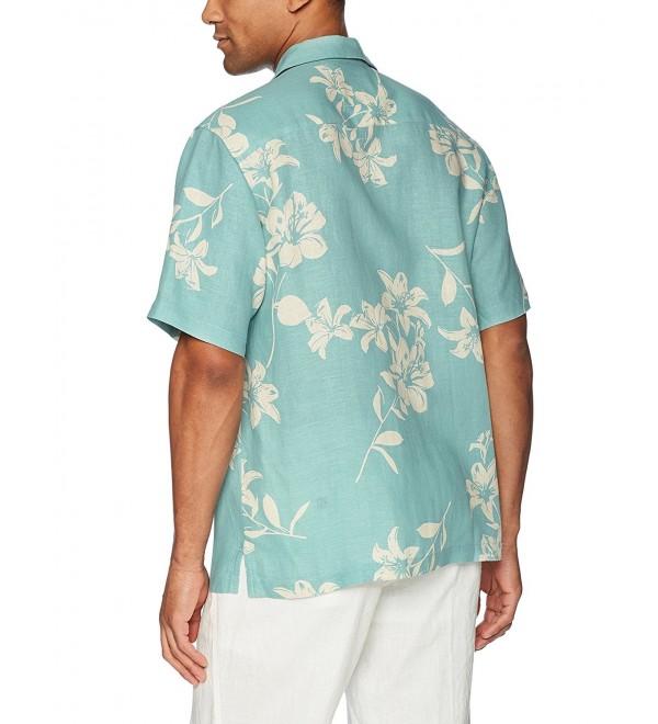 Men's Relaxed-Fit Silk/Linen Hawaiian Shirt - Aqua Vintage Floral ...